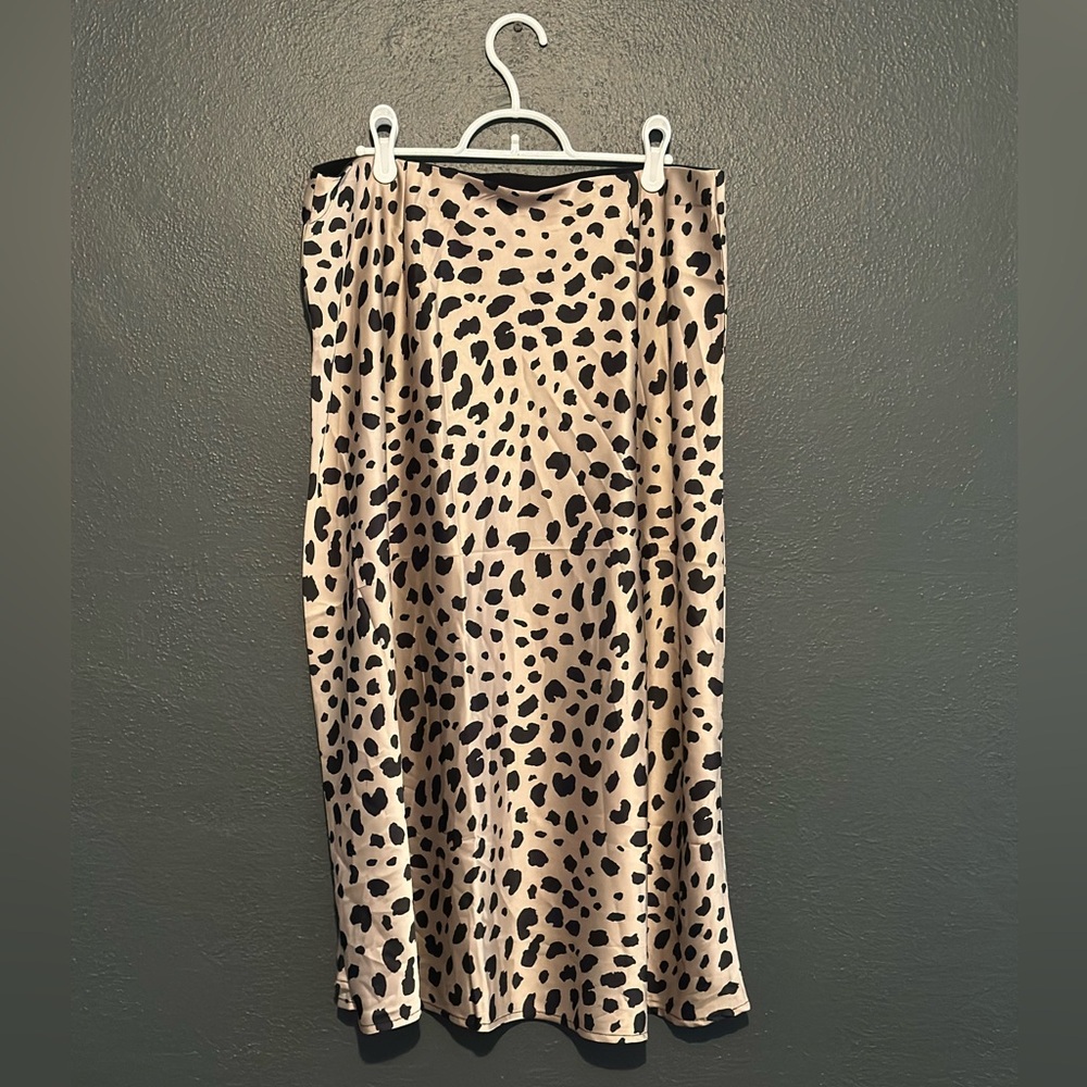 Amazon Leopard Print Satin Midi Skirt